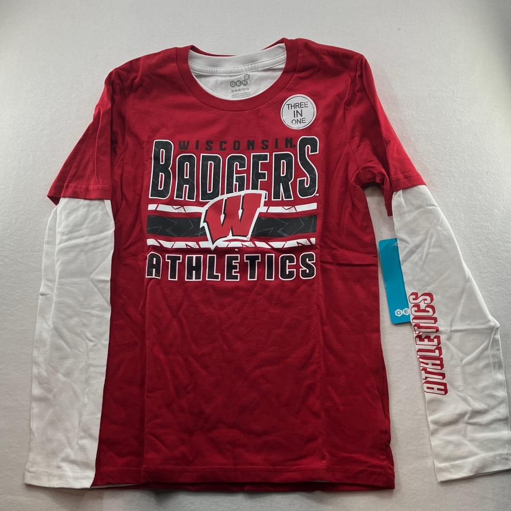 NEW! Wisconsin Badgers Athletics Kids Long and Short Sleeve Tee - size 10/12
